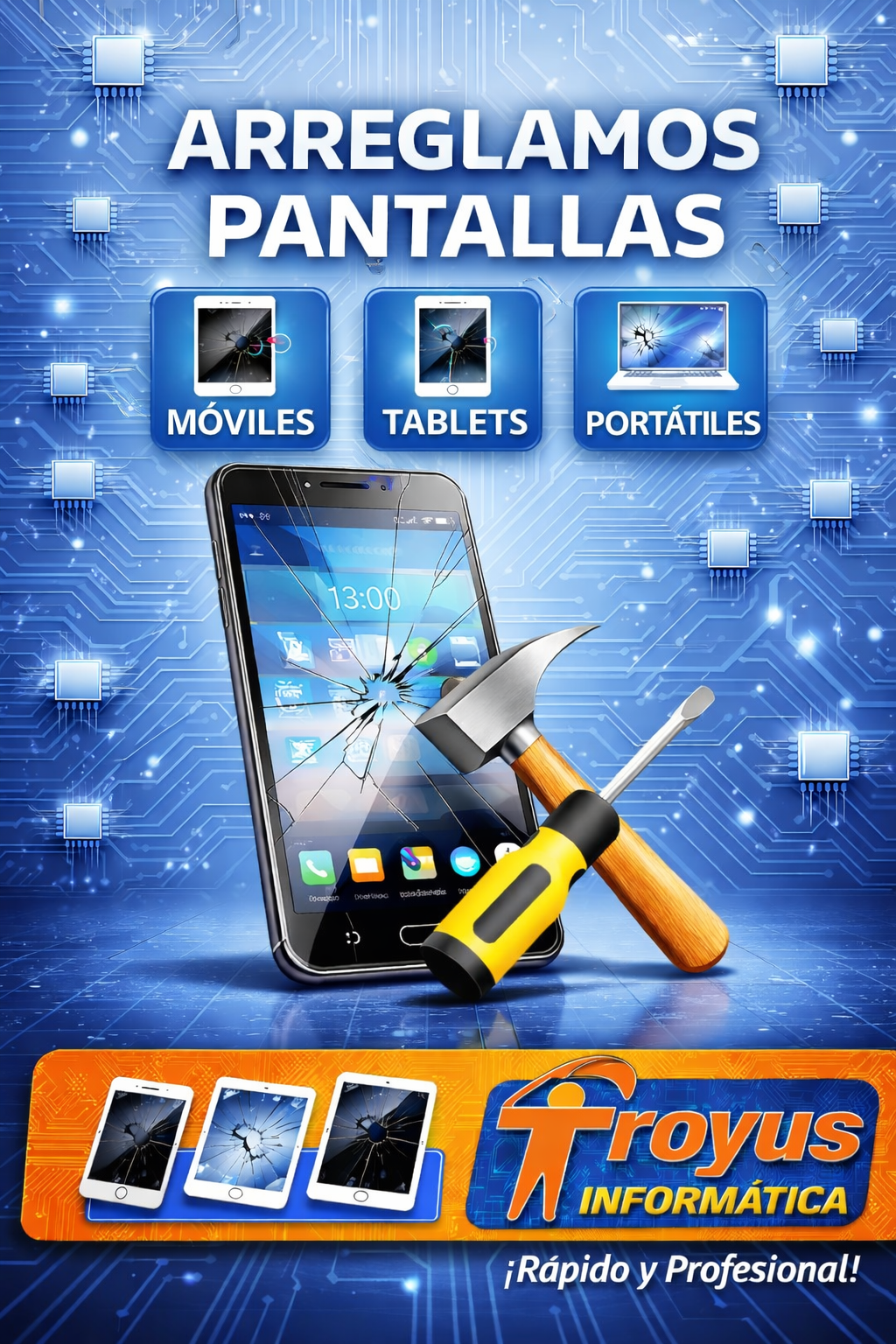 arreglamos pantallas, lcd, tactil, rota, cristal.